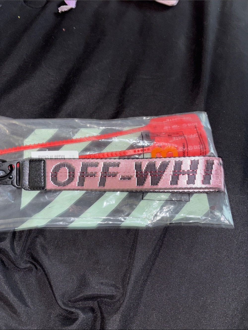 New Off-White Pink and Black Logo Strap Key Holder